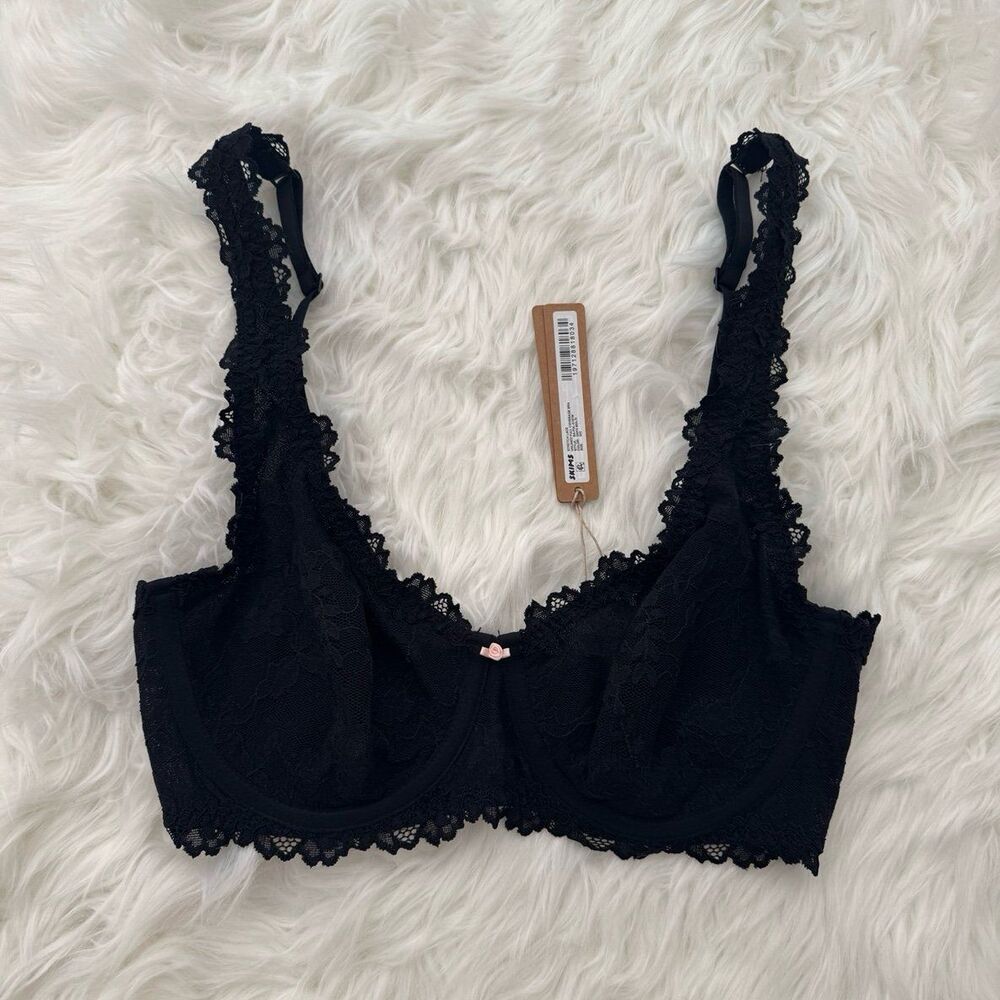 Skims Stretch Lace Unlined Full Coverage Bra Onyx Size 32C